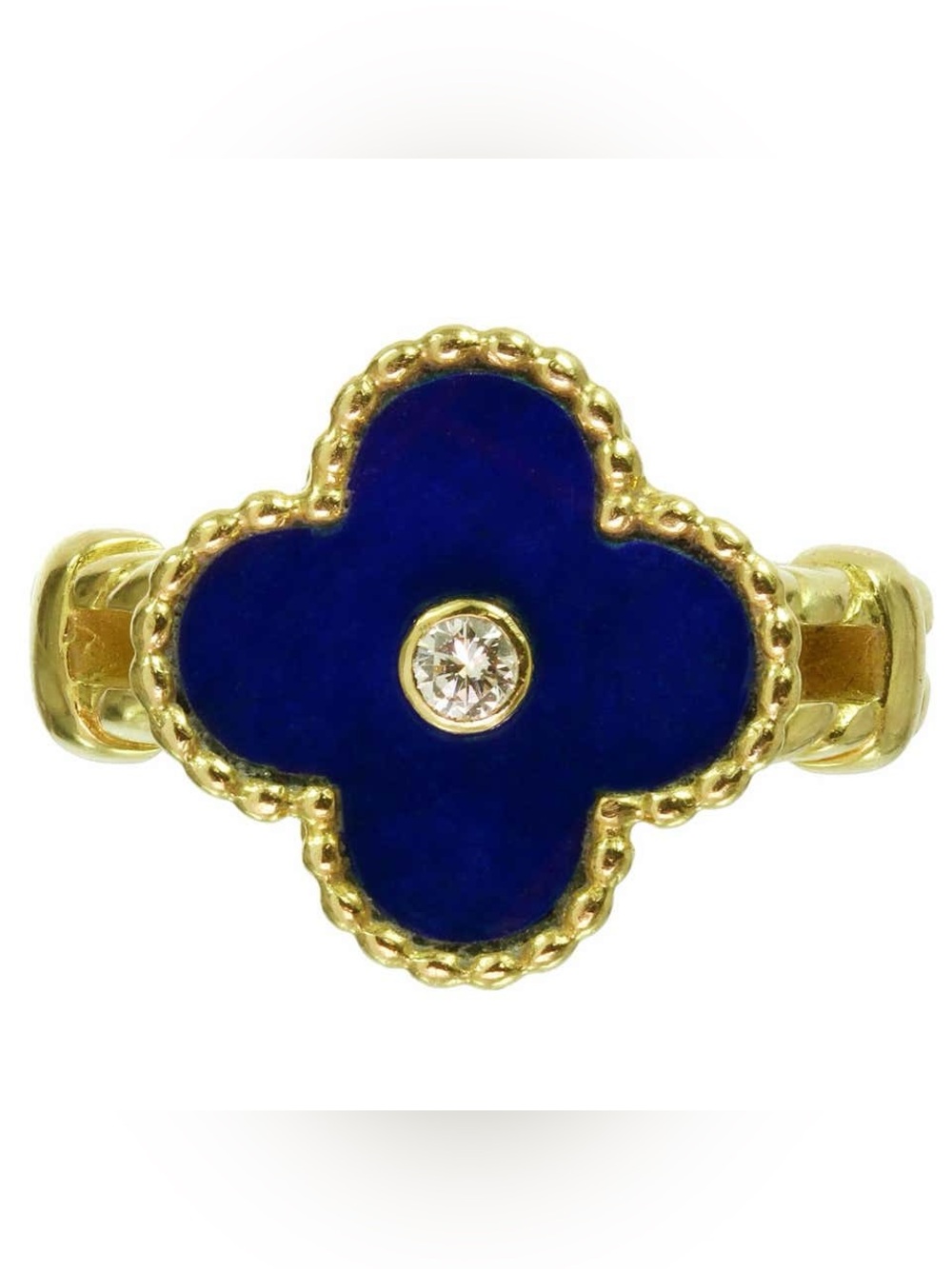 Van Cleef & Arpels 18K YG Vintage Alhambra Lapis Lazuli Diamond Ring VCA RARE!!